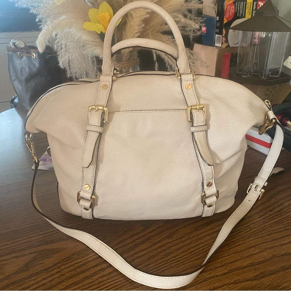 MICHAEL Michael Kors Cream Satchel with Silver Hardware